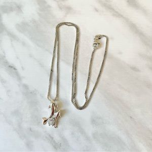 New Sterling Silver 925 crystal dolphin pair necklace